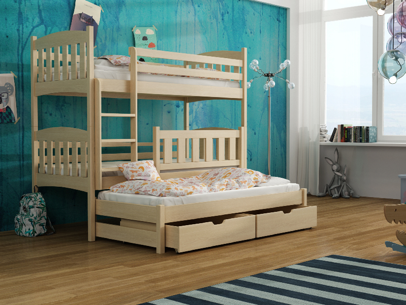 Detská posteľ 90 x 200 cm ANJA (s roštom a úl. priestorom) (borovica)