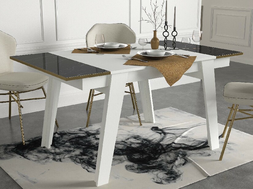 Jedálenský stôl (pre 6 osôb) Raven (Biela + Zlatá + Čierna)