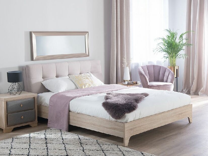 Manželská posteľ 180 cm BERGAMO (s roštom) (béžová + svetlé drevo)