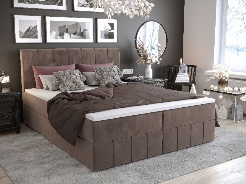Manželská posteľ Boxspring 180 cm Barack (hnedá) (s matracom a úložným priestorom)