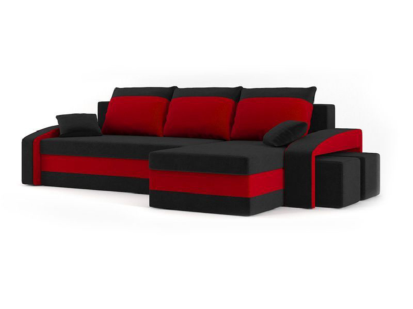 Rohová sedačka Hinata (čierna + červená) (s taburetkou) (P)