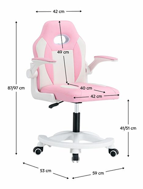 Detská otočná stolička ODELIO (ružová + biela)