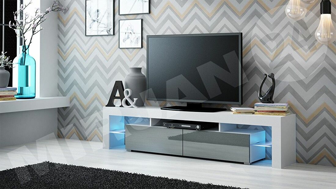 TV stolík/skrinka Molo (biely + sivý lesk) *výpredaj