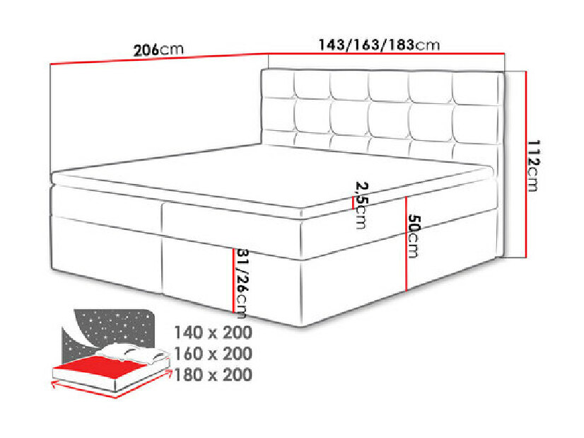 Kontinentálna posteľ 180 cm Mirjan Cinara (muna 08)