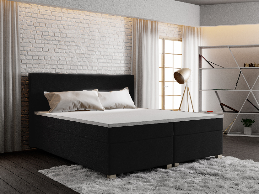 Manželská posteľ Boxspring 180 cm Simon Comfort (čierna) (s matracom, bez úložného priestoru)