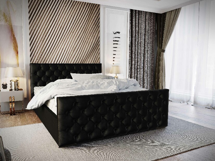 Manželská posteľ 180 cm Velva (čierna) (s roštom a úložným priestorom)