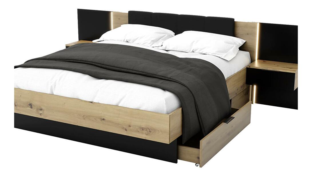 Manželská posteľ 180 cm Lewell (s čelným rámom) (dub artisan + čierna)