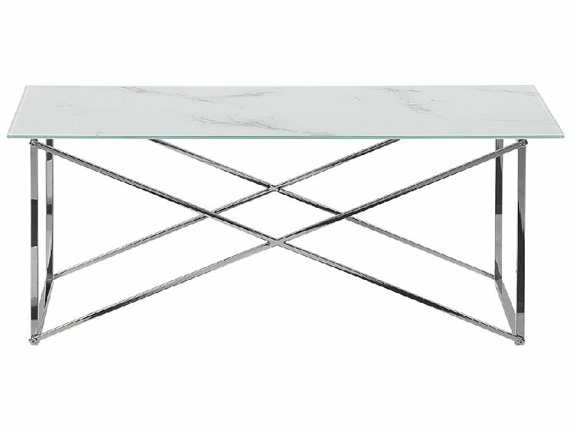 Konferenčný stolík Elison (biela + strieborná) (mramorový efekt)
