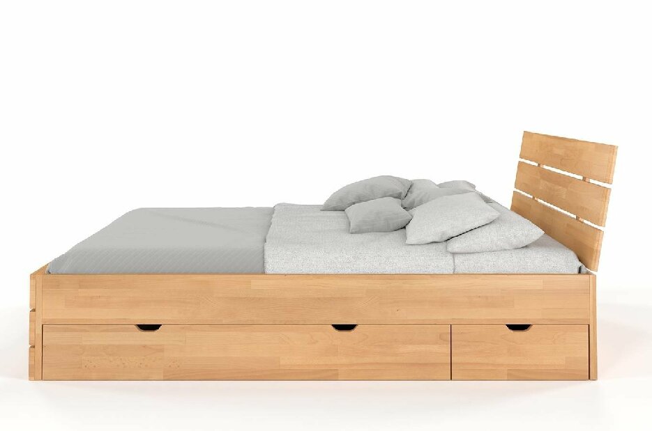 Manželská posteľ 160 cm Naturlig Lorenskog High Drawers (buk)
