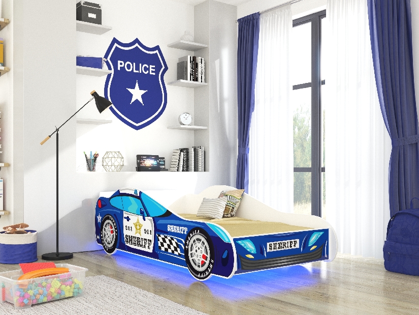 Detská posteľ 140x70 cm Šerif (s roštom a matracom) (modrá)