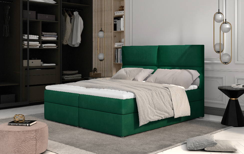 Kontinentálna posteľ 185 cm Alyce (zelená) (s matracmi)