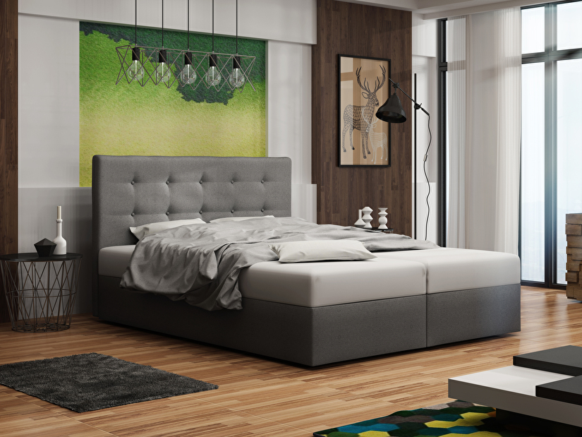 Manželská posteľ Boxspring 160 cm Duel 1 Comfort (sivá) (s matracom a úložným priestorom)