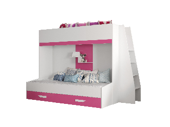 Detská kombinovaná posteľ 90 cm Puro 17 (matná biela + biely lesk + ružový lesk)