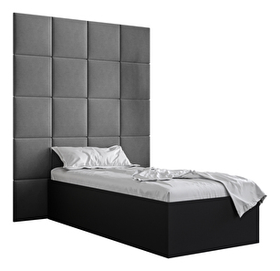 Jednolôžková posteľ s čalúneným čelom 90 cm Brittany 3 (čierna matná + sivá) (s roštom)
