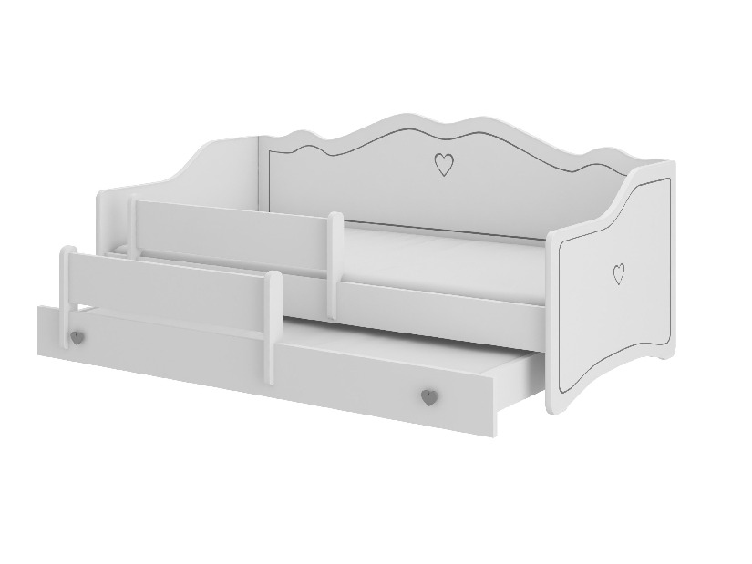 Rozkladacia detská posteľ 160x80 cm Ester II (s roštom a matracom) (biela + sivá + vzor)