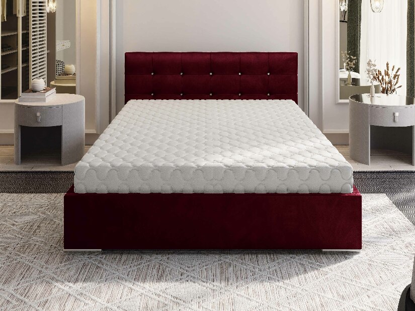 Manželská posteľ 140 cm Lonnie (bordová) (s roštom a úložným priestorom)