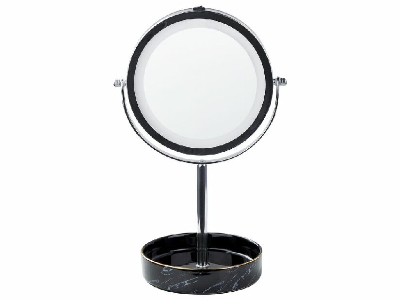 Kozmetické zrkadlo Shevaun (strieborná + čierna) (s LED osvetlením)