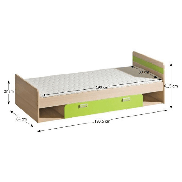 Jednolôžková posteľ 80 cm Echo L13 zelená (s roštom a matracom)