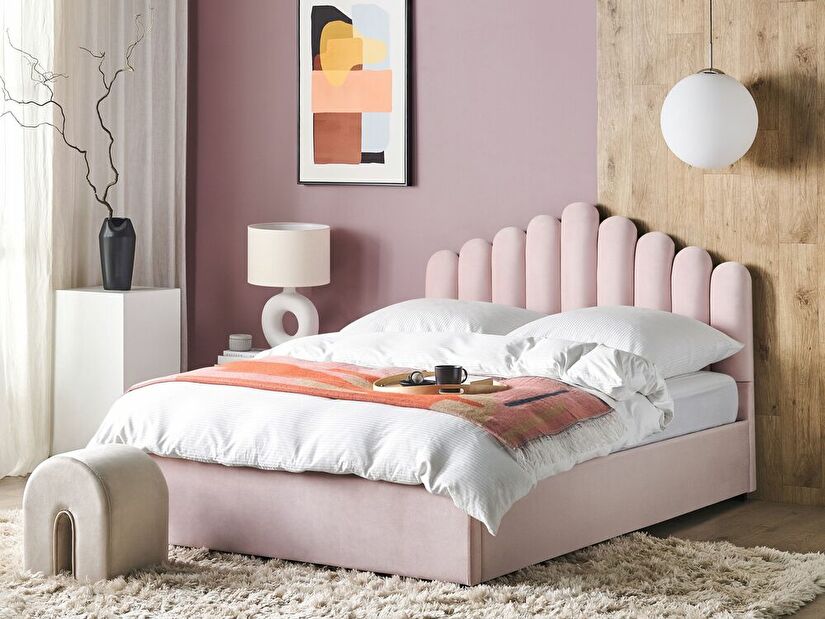 Manželská posteľ 180 cm Valhala (ružová) (s roštom a úložným priestorom)