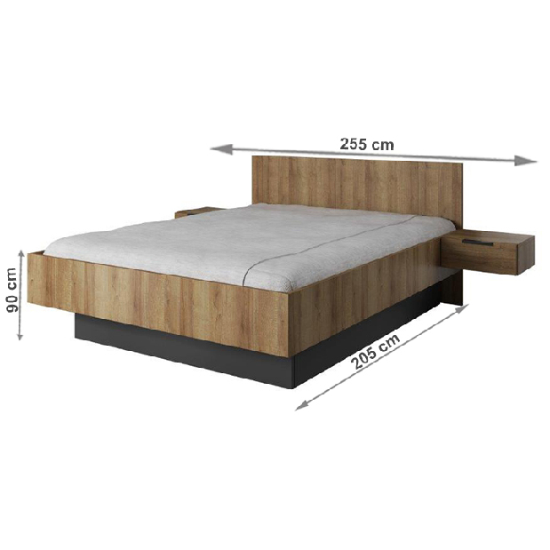 Manželská posteľ 160 cm s nočnými stolíkmi Menna