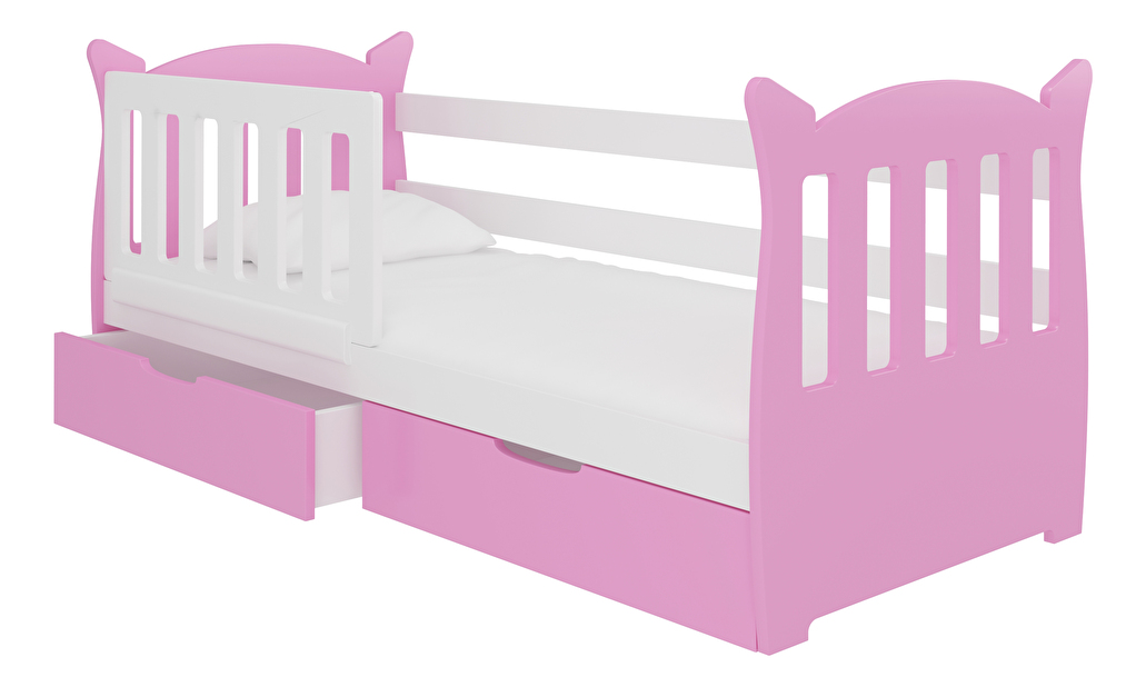 Detská posteľ 160x75 cm Lenka (s roštom a matracom) (biela + ružová)