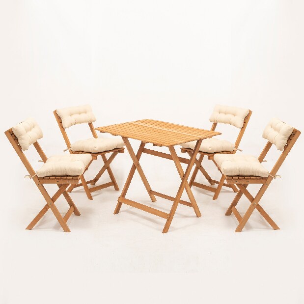 Súprava záhradného stola a stoličiek (5 kusov) Meow (prírodná + krémová)
