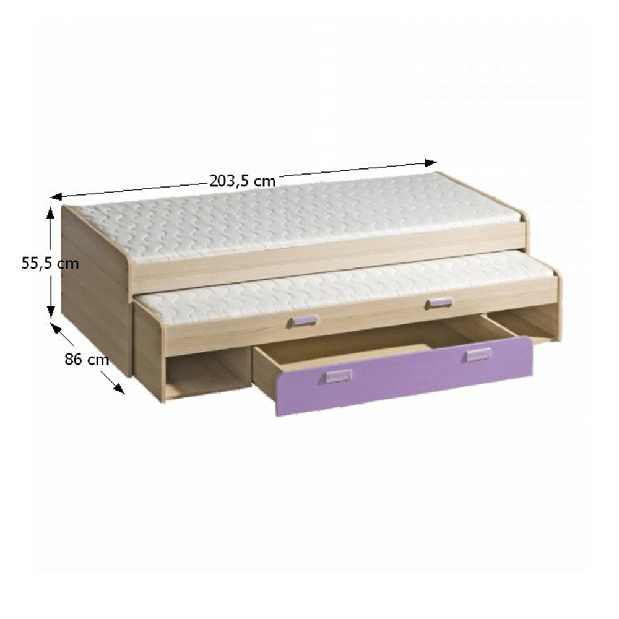 Rozkladacia posteľ 80 cm Echo L16 fialová (s dvomi matracmi a roštami) *výpredaj
