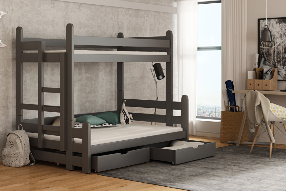 Detská posteľ 90 x 200 cm BIVI (s roštom a úl. priestorom) (grafit)