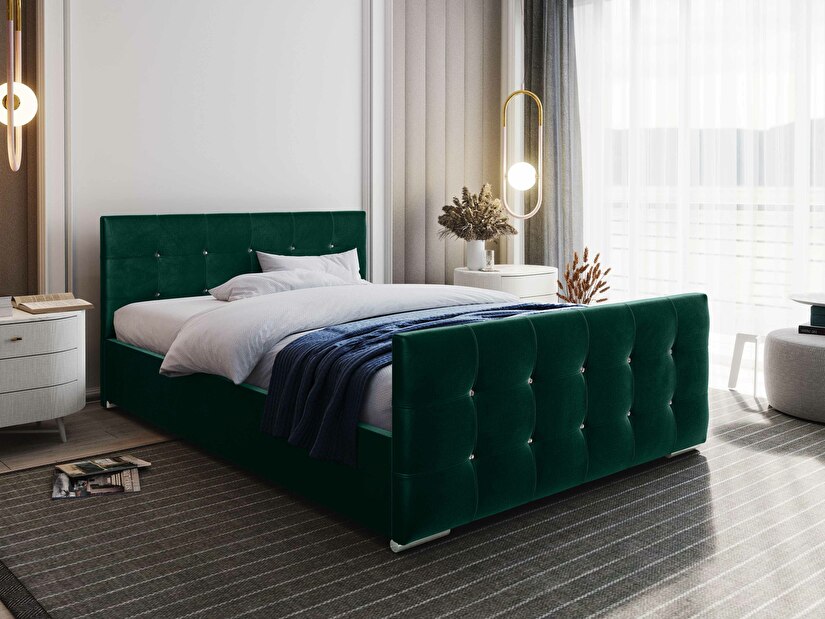 Manželská posteľ 180 cm Darrin (tmavozelená) (s roštom a úložným priestorom)
