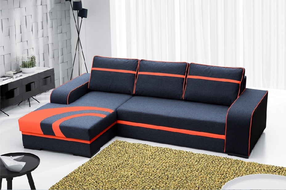 Rohová sedačka Florance (čierna + oranžova) (L)