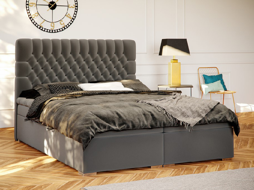 Kontinentálna posteľ 180 cm Daliny (biela ekokoža) (s úložným priestorom)