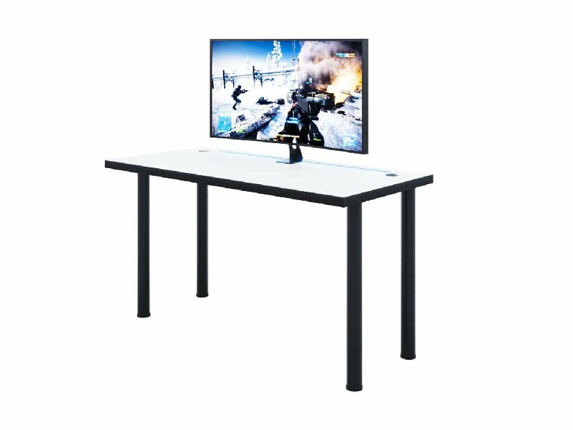 Herný pc stôl Gamer X (biela + čierna) (s RGB LED osvetlením)