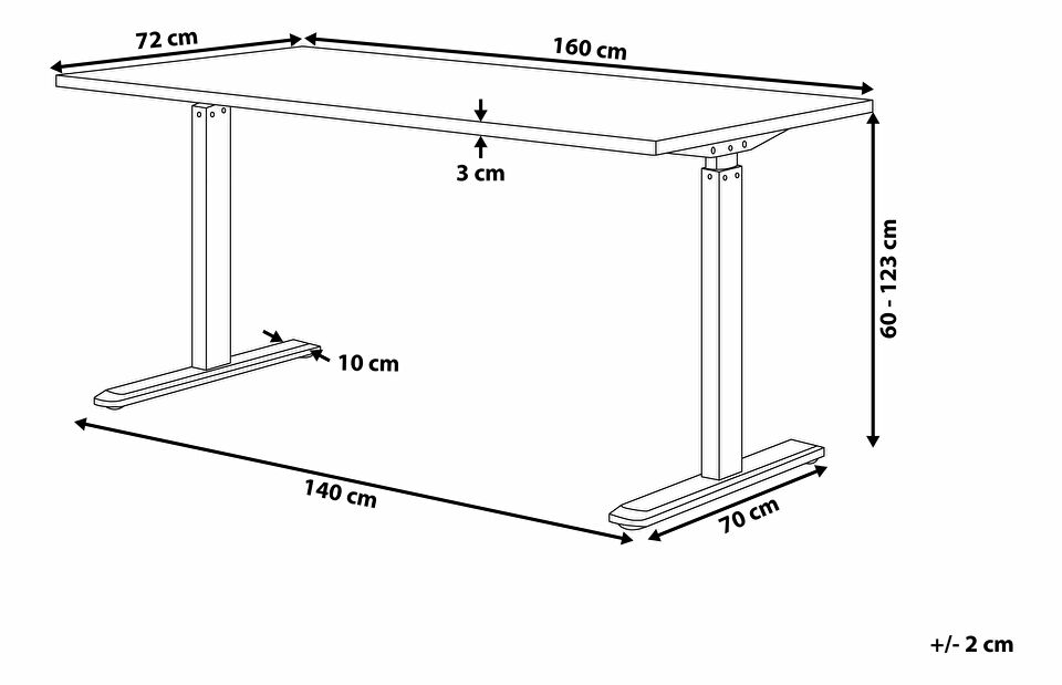 Písací stôl DESIRA II (160x72 cm) (biela + čierna) (el. nastaviteľný)