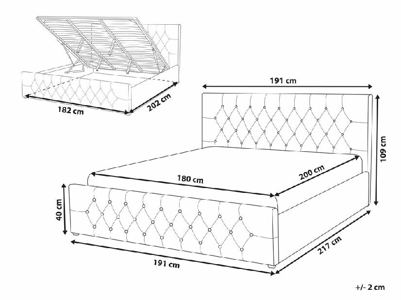 Manželská posteľ 180 cm AMESIA (sivá) (s roštom a úl. priestorom)