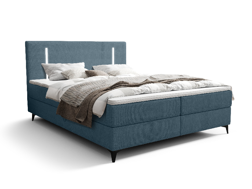 Manželská posteľ 200 cm Ortega Comfort (svetlomodrá) (s roštom a matracom, s úl. priestorom) (s LED osvetlením)