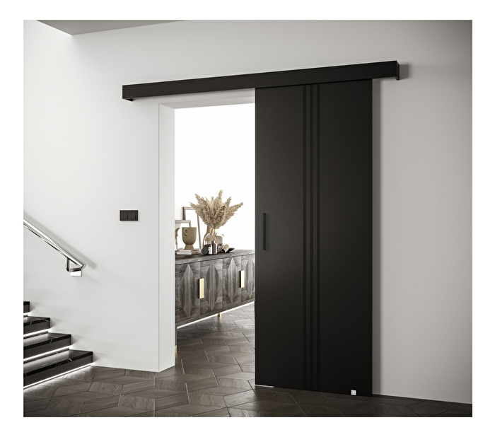 Posuvné dvere 90 cm Sharlene V (čierna matná + čierna matná + čierna)