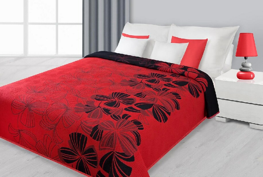 Prehoz na posteľ 240x220cm Kwiat (červená + čierna)