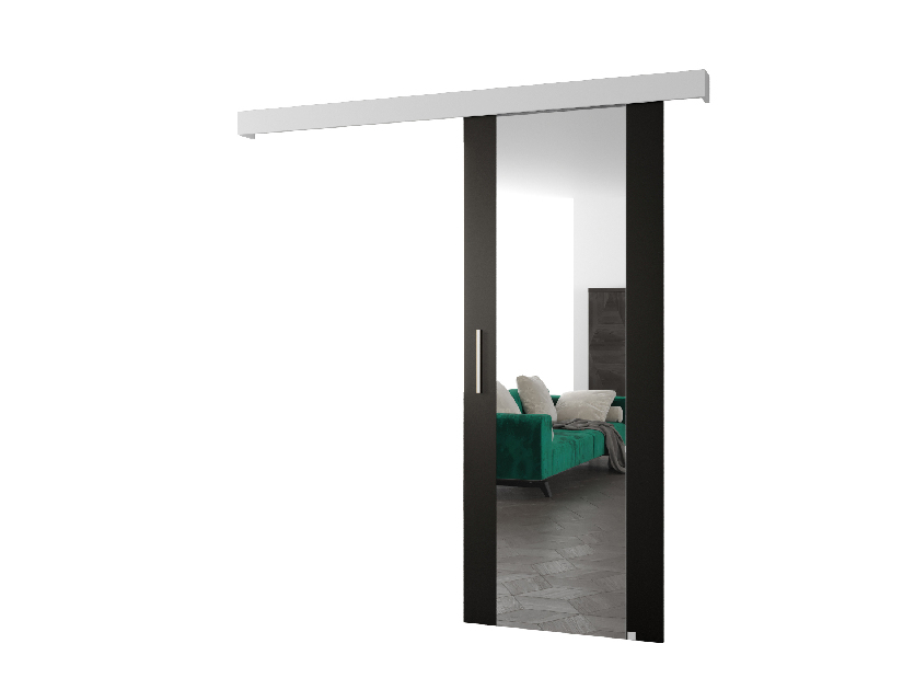 Posuvné dvere 90 cm Sharlene II (čierna matná + biela matná + strieborná) (so zrkadlom)
