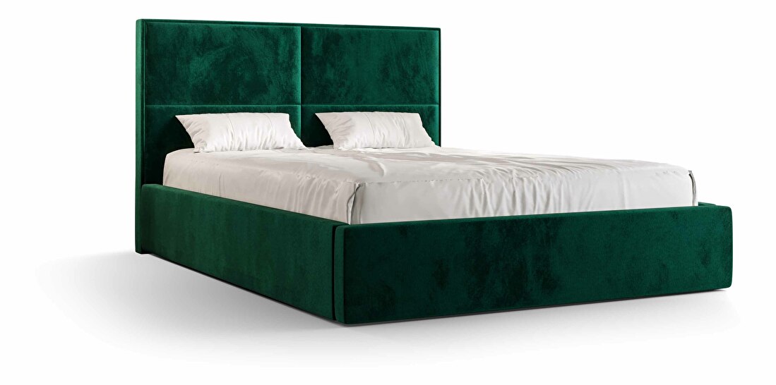 Manželská posteľ 140 cm Alfonso (tmavozelená) (s roštom a úložným priestorom)