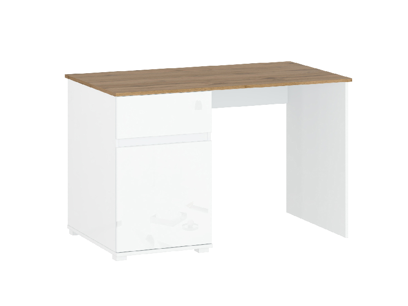Písací stôl Vina (biela lesklá + dub wotan)
