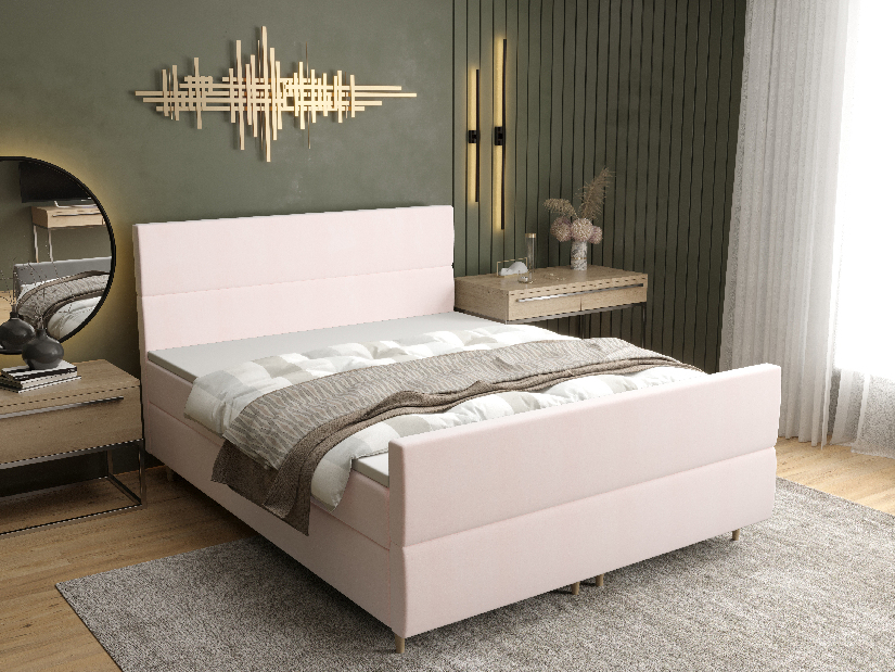 Manželská posteľ Boxspring 160 cm Flu Plus Comfort (svetloružová) (s matracom a úložným priestorom)