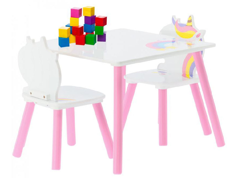 Detský set stolík a stoličky Lillyann (biela + ružová)