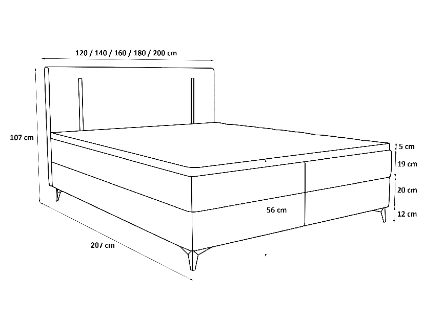 Manželská posteľ 200 cm Ortega Comfort (svetlosivá) (s roštom a matracom, s úl. priestorom) (s LED osvetlením)