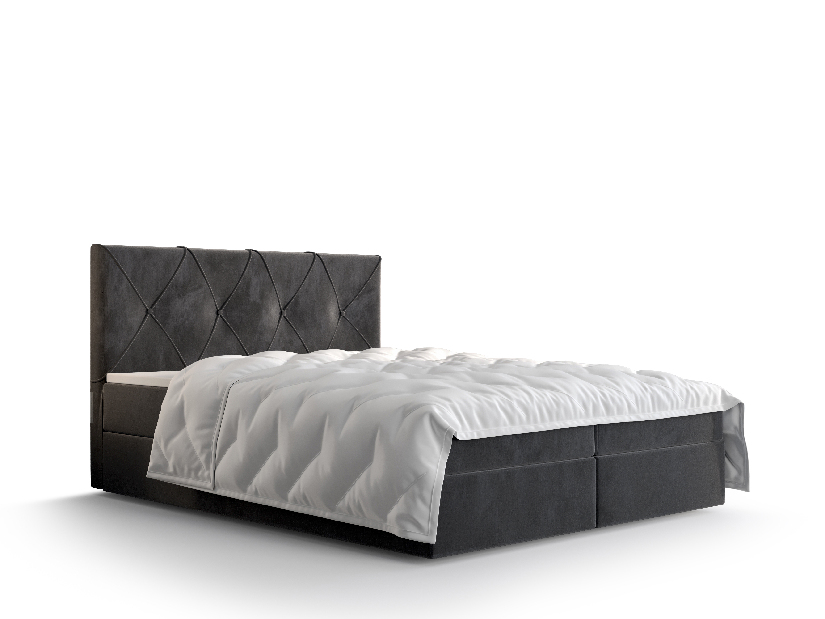 Manželská posteľ Boxspring 160 cm Athena (tmavosivá) (s matracom a úložným priestorom)