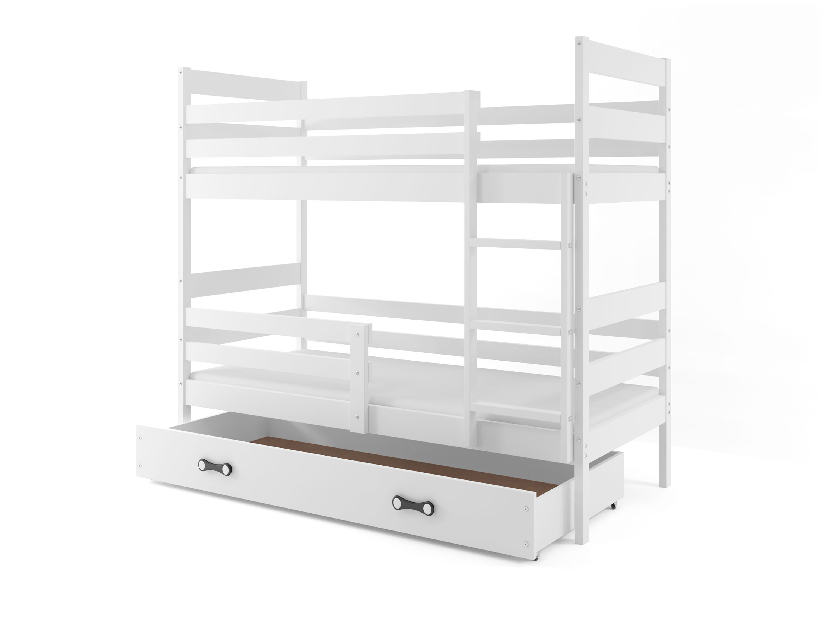 Poschodová posteľ 90 x 200 cm Eril B (biela + biela) (s roštami, matracmi a úl. priestorom)
