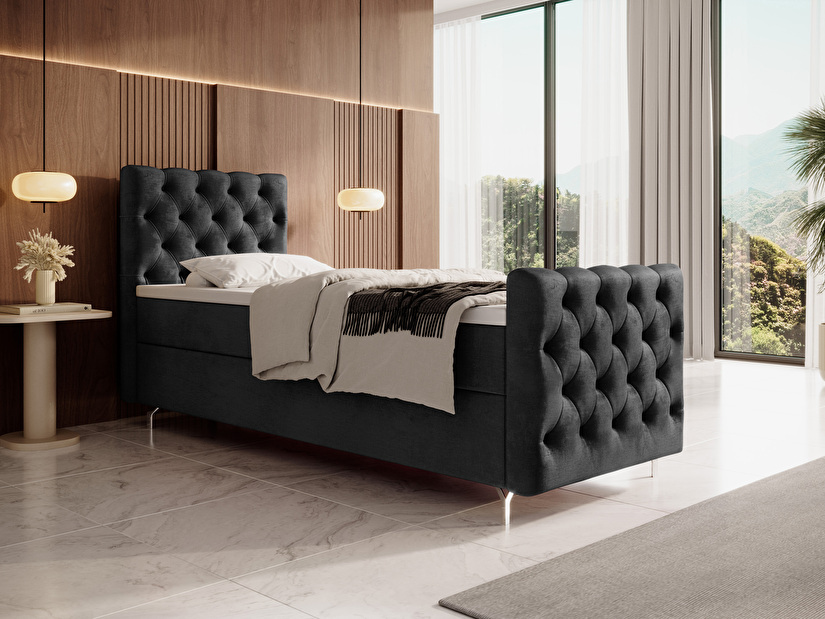 Jednolôžková posteľ 80 cm Clinton Bonell (čierna) (s roštom, s úl. priestorom)