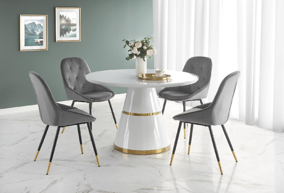 Jedálenský stôl Varam (biela + zlatá) (pre 4 osoby) *výpredaj