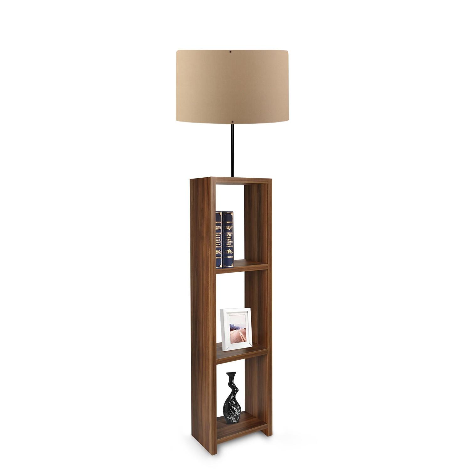 Stojanová lampa s policami Astaresta 7 (svetlohnedá + tmavé drevo)