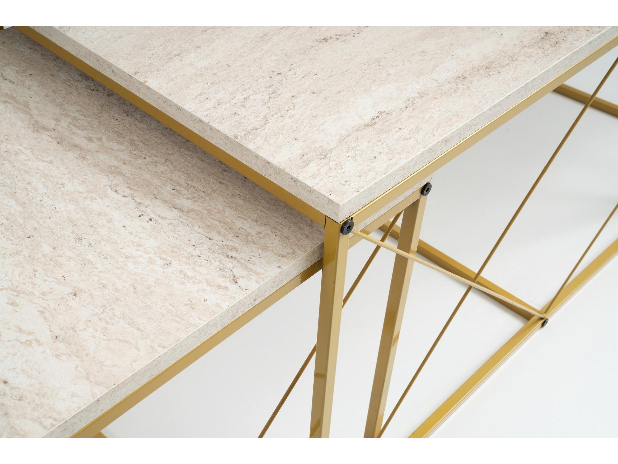 Set 3 konferenčných stolíkov Defenella (mramor + zlatá) *bazár