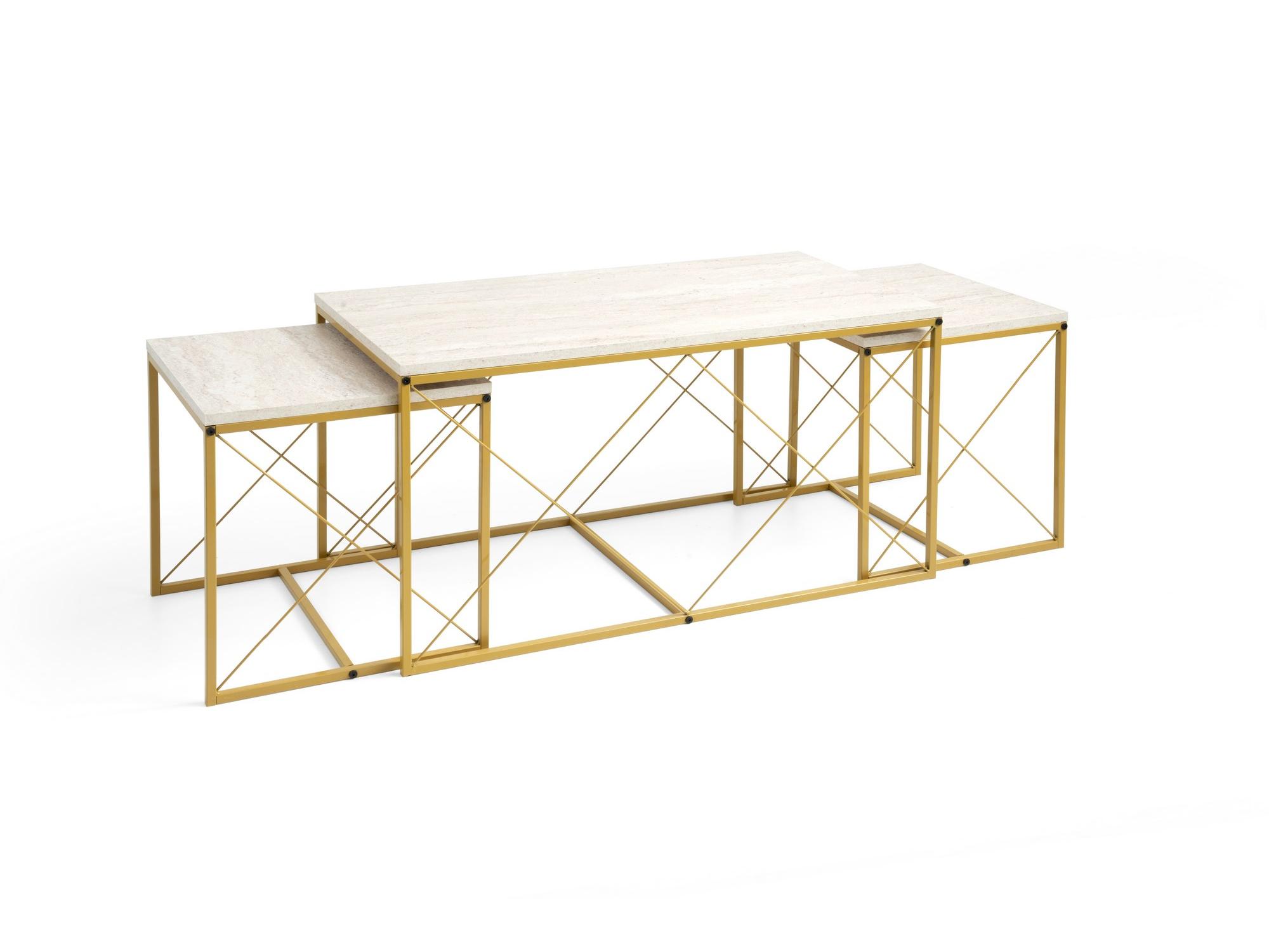 Set 3 konferenčných stolíkov Defenella (mramor + zlatá) *bazár